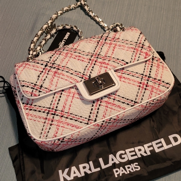 Karl Lagerfeld Handbags - Karl Lagerfeld Plaid Pink and White Shoulder Bag